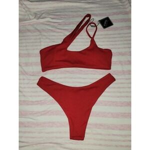 Bikini set size small, red, one shoulder, cheeky